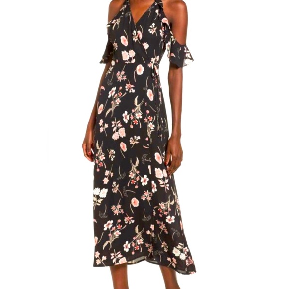 NWT LUSH Medium Floral Cold Shoulder wrap dress - Picture 1 of 4